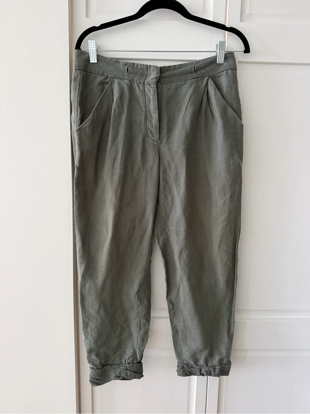 Wilfred Aritzia Khaki Green Lyocell Linen Cropped Trousers Size 2